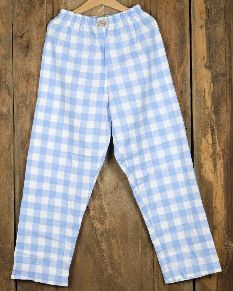 Flanellen kinderbroek in grote blauw-witte ruit