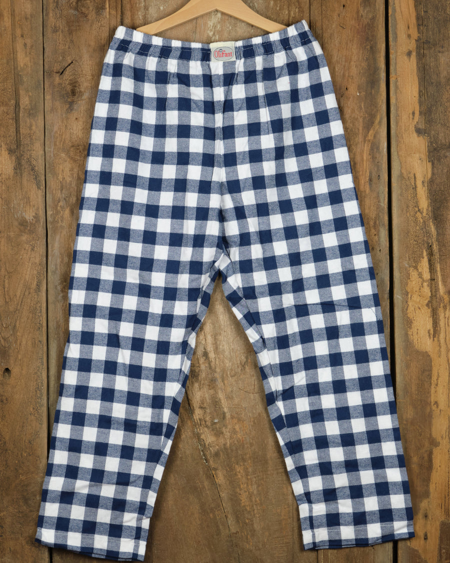 Flanellen kinderbroek in grote donkerblauw-witte ruit