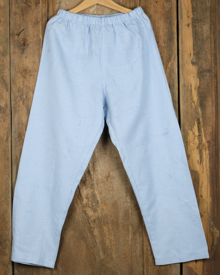 Flanellen kinderbroek in kleine blauw-witte ruit