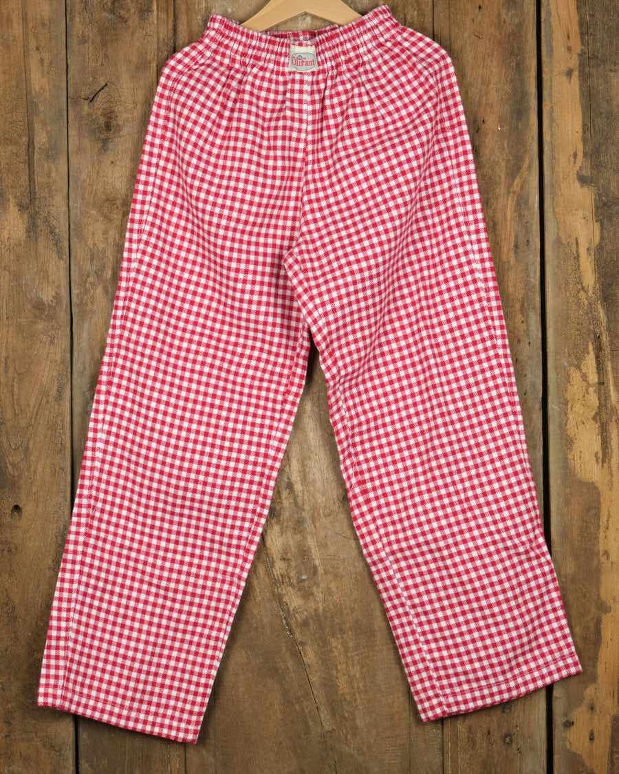 Flanellen kinderbroek in kleine rood-witte ruit