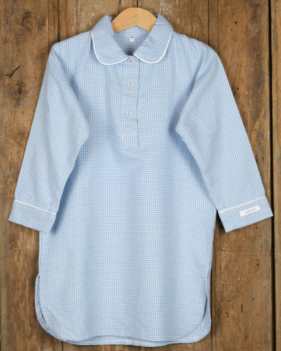 Flanellen nachthemd voor meisjes in kleine blauw-witte ruit, voorkant
