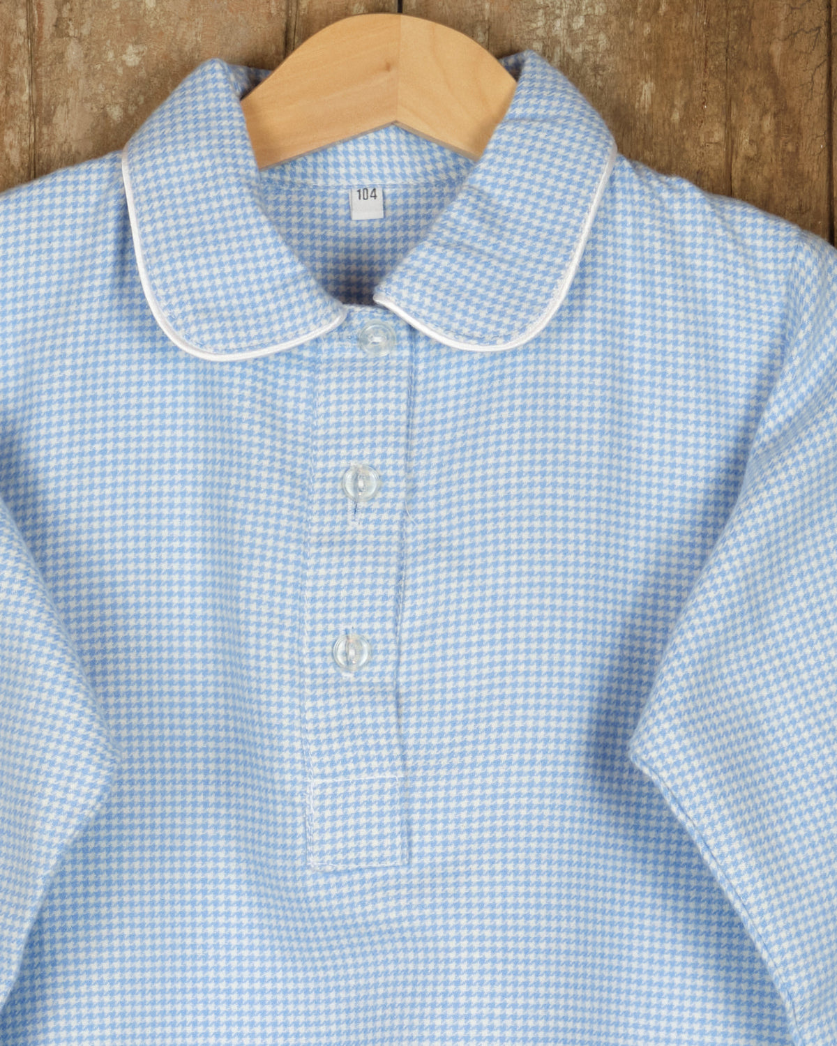 Flanellen nachthemd voor meisjes in kleine blauw-witte ruit, kraag en knopen