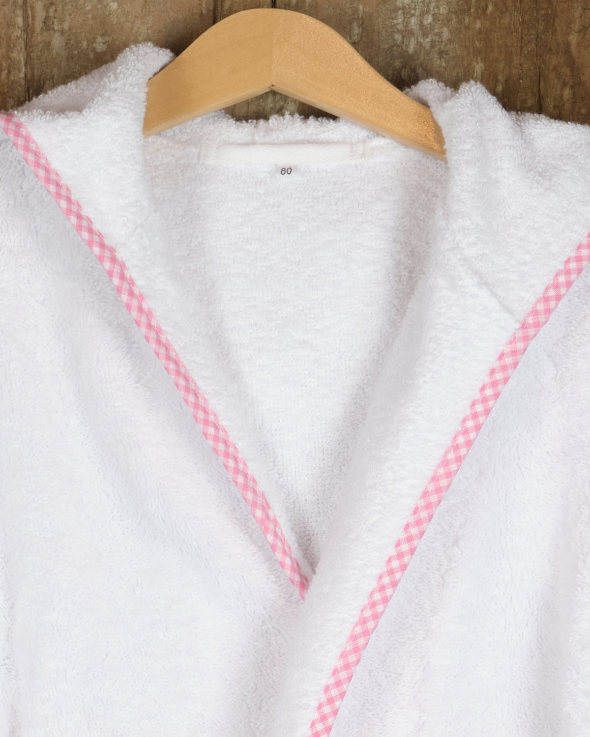 Badjas voor peuters van badstof, wit met roze, kraag met bies