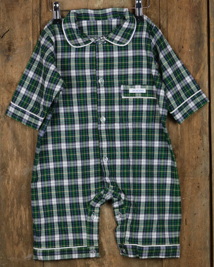 Eendelige flanellen babypyjama in groen-witte ruit, voorkant