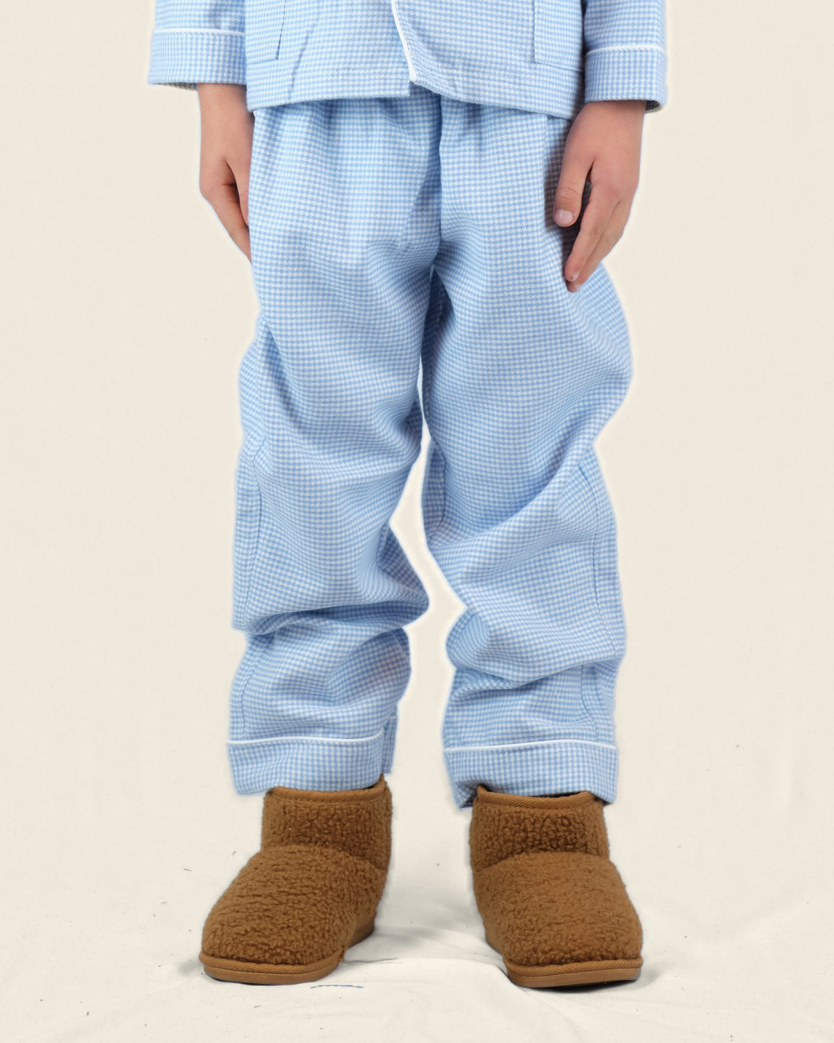 Flanellen kinderpyjama in blauw-witte ruit, broek