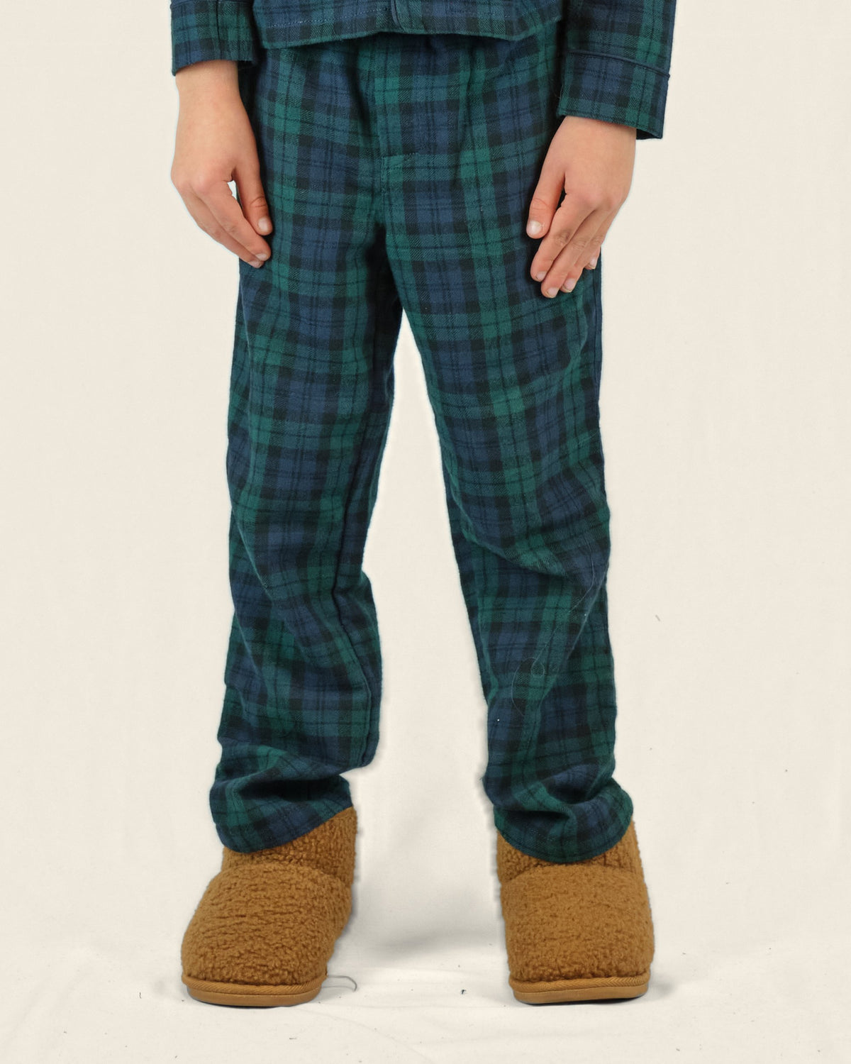 Flanellen kinderpyjama in groene ruit, broek