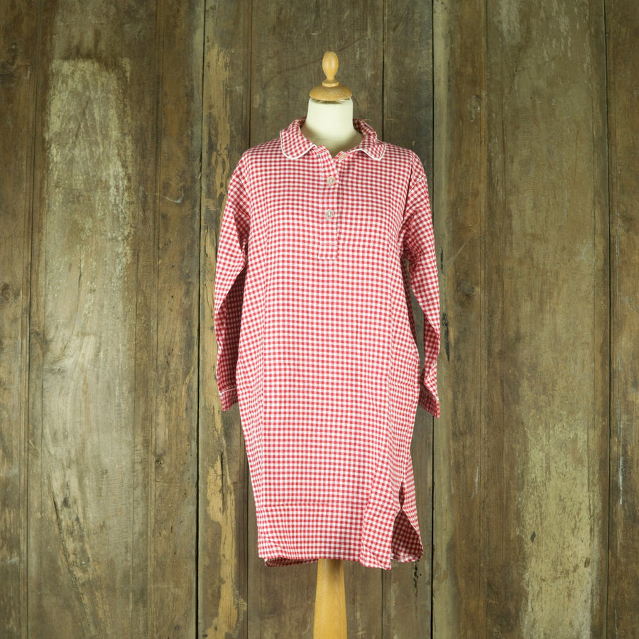 Flanellen nachthemd voor dames in kleine rood-witte ruit
