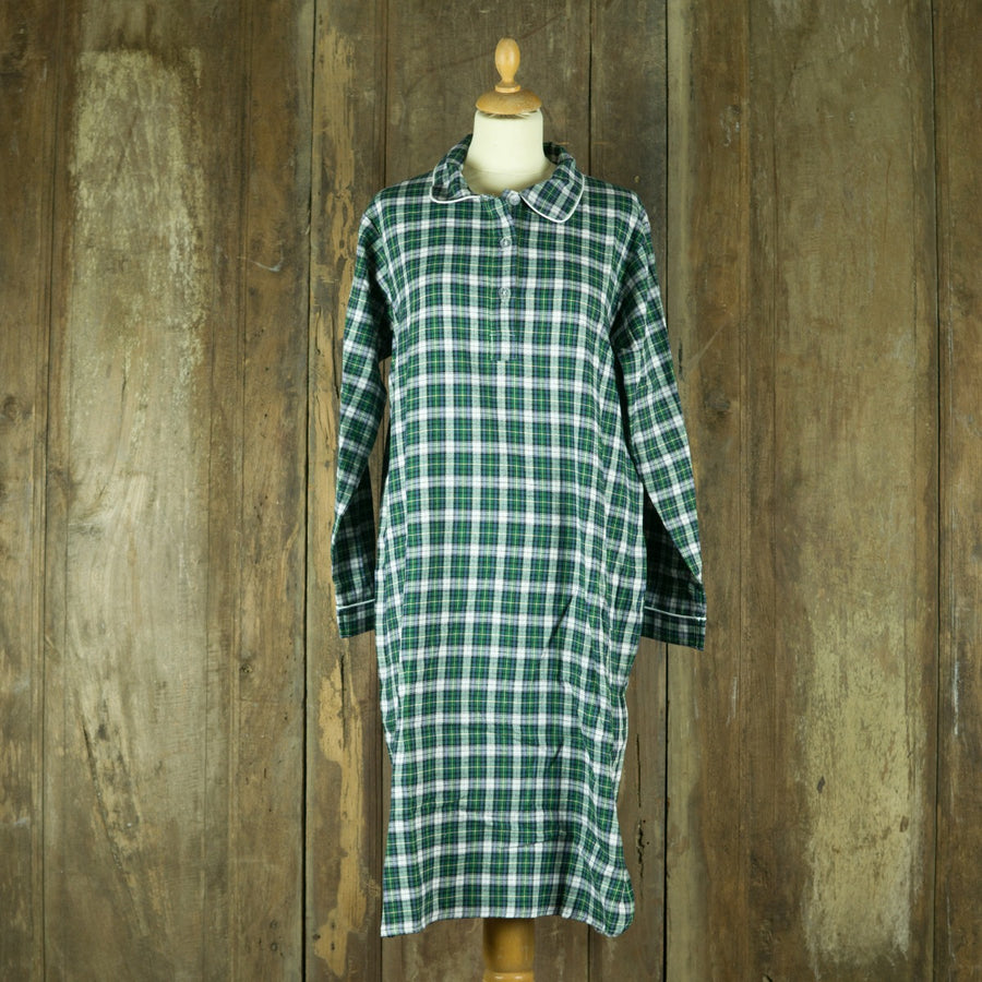 Flanellen nachthemd voor dames in groen-witte ruit
