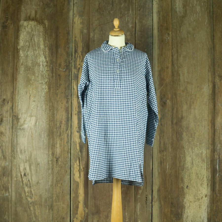 Flanellen nachthemd voor dames in grote blauw-witte ruit