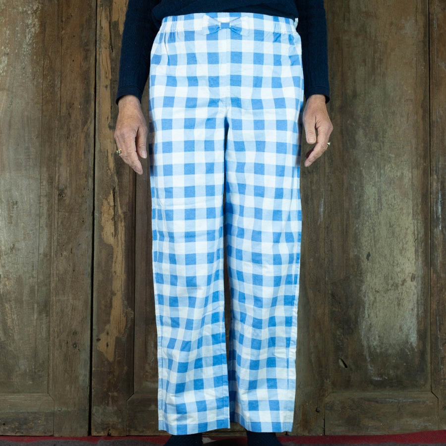 Flanellen broek voor dames in grote blauw-witte ruit