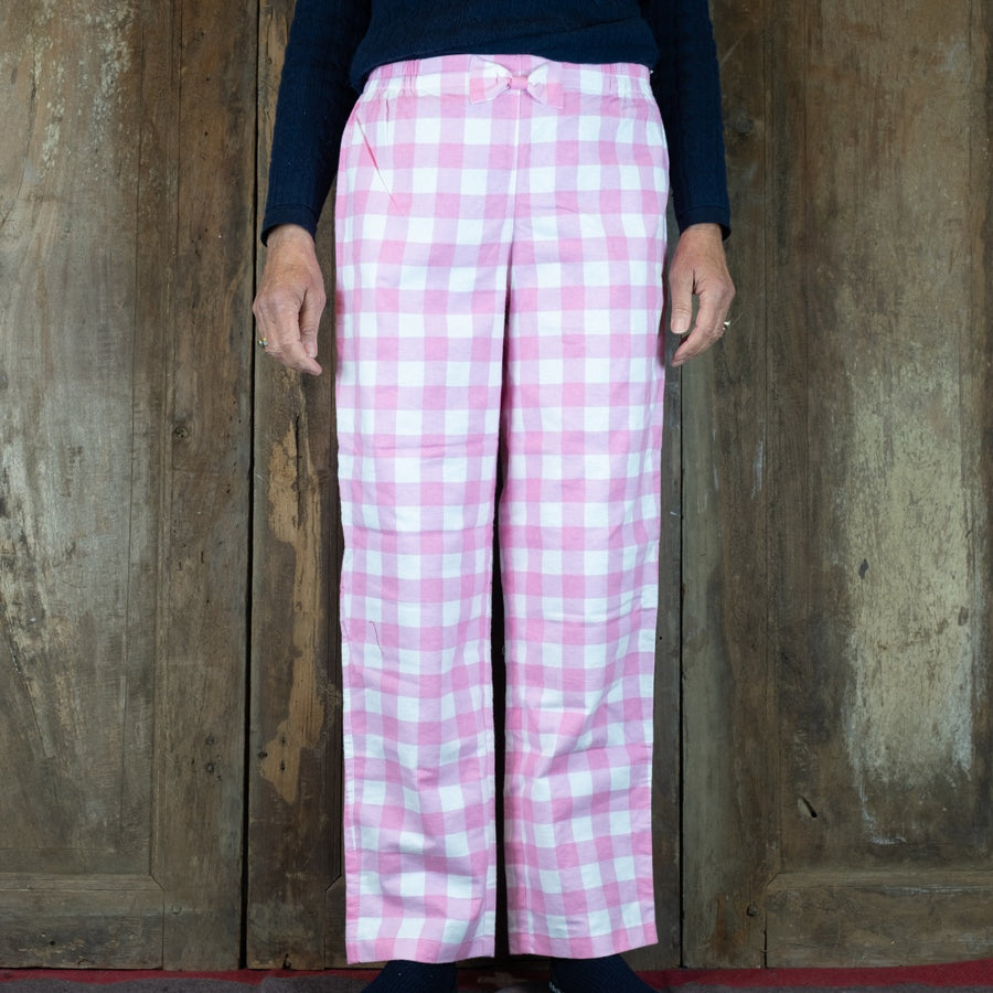 Flanellen broek voor dames in grote roze-witte ruit