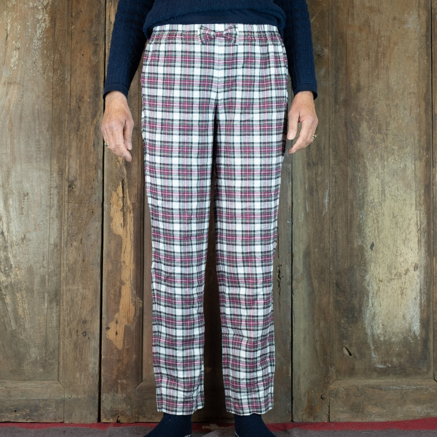 Flanellen broek voor dames in warm roze-wit-grijze ruit