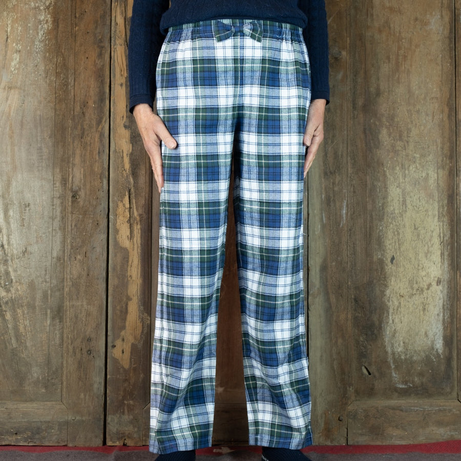 Flanellen broek voor dames in groen-blauw-witte ruit