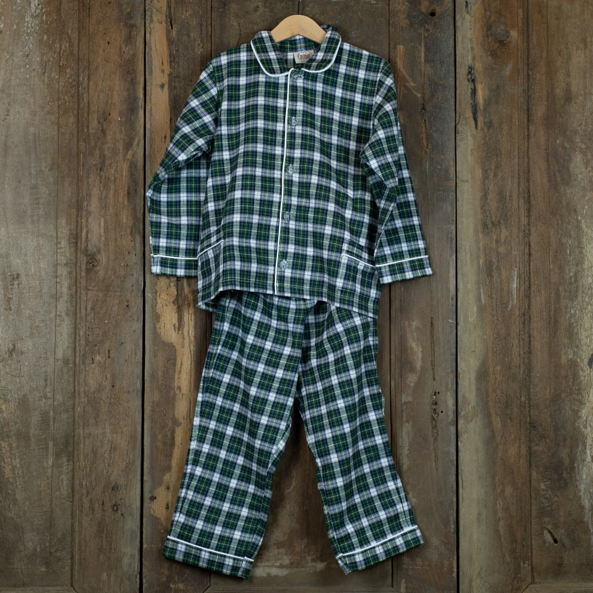 Flanellen kinderpyjama in groen-witte ruit