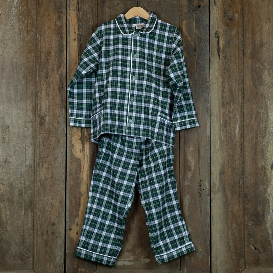 Flanellen kinderpyjama in groen-witte ruit