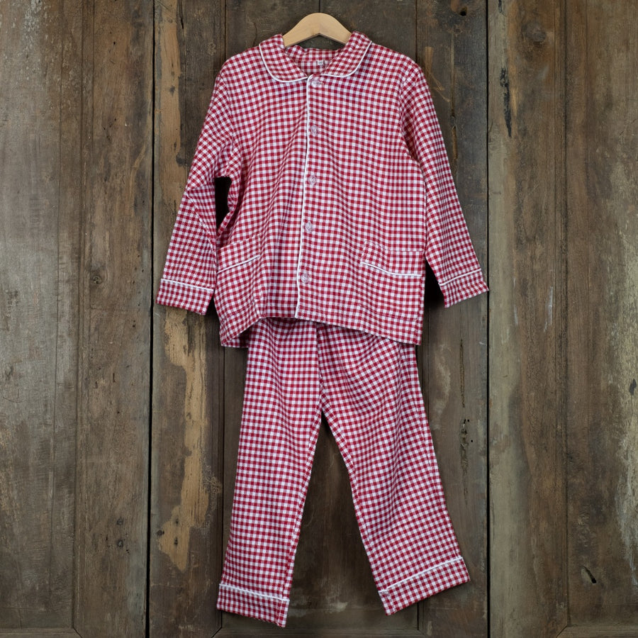 Flanellen kinderpyjama in kleine rood-witte ruit