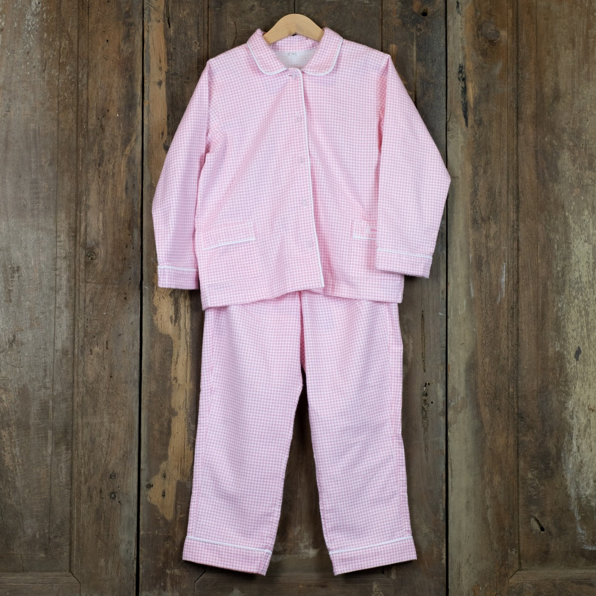 Flanellen kinderpyjama in roze ruit