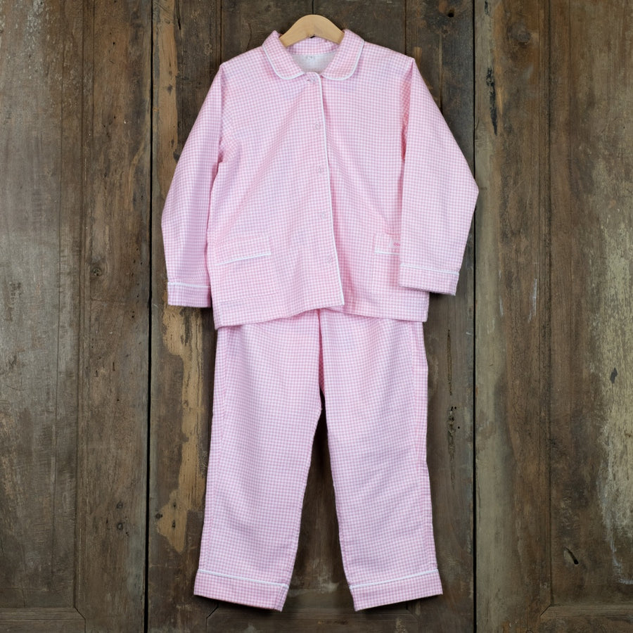 Flanellen kinderpyjama in roze ruit