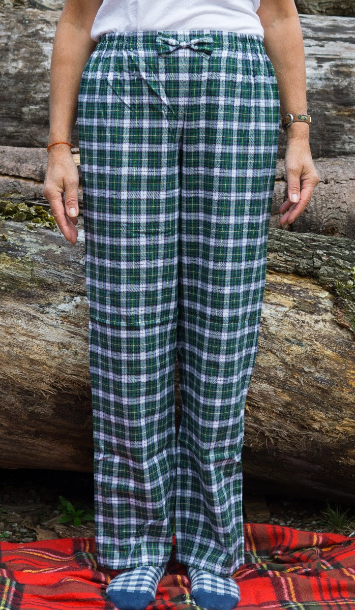 Flanellen broek voor dames in groen-witte ruit