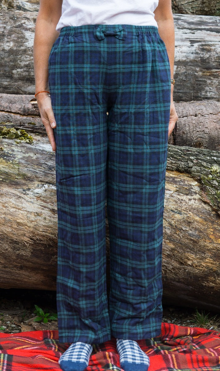 Flanellen broek voor dames in groene ruit