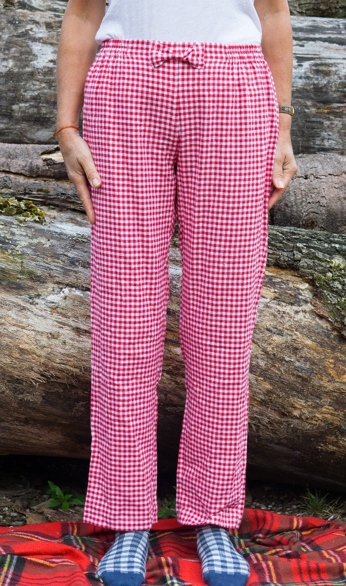 Flanellen broek voor dames in kleine rood-witte ruit
